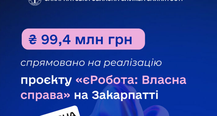 На Закарпатті на реалізацію проєкту «єРобота: Власна справа» спрямували 99,4 млн грн