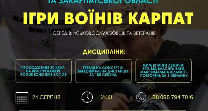 «Ігри Воїнів Карпат» – в Ужгороді проведуть Відкритий кубок міста та Закарпатської області з функціональних та силових видів спорту