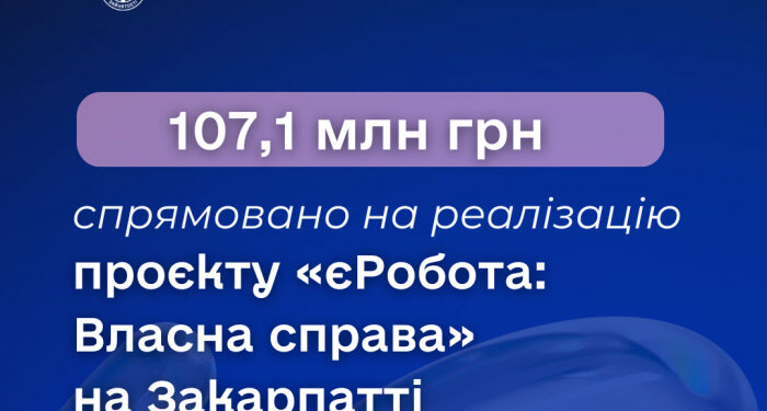 На Закарпатті на реалізацію проєкту «єРобота: Власна справа» спрямовано 107,1 млн грн