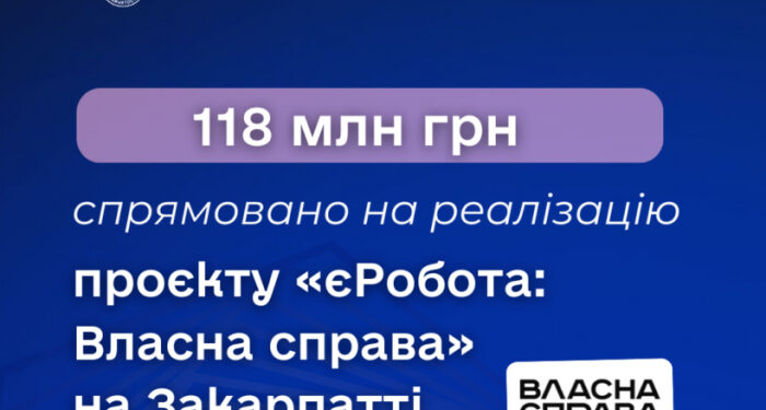 На Закарпатті на реалізацію проєкту «єРобота: Власна справа» спрямовано 118 млн грн