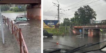 В Ужгороді після негоди авто застрягло у воді під залізничним мостом (ФОТО)