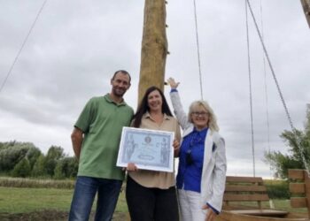 “Якщо розгойдатися – можна руками поколошматити хмаринки”. На Волині встановили найвищу гойдалку в Україні