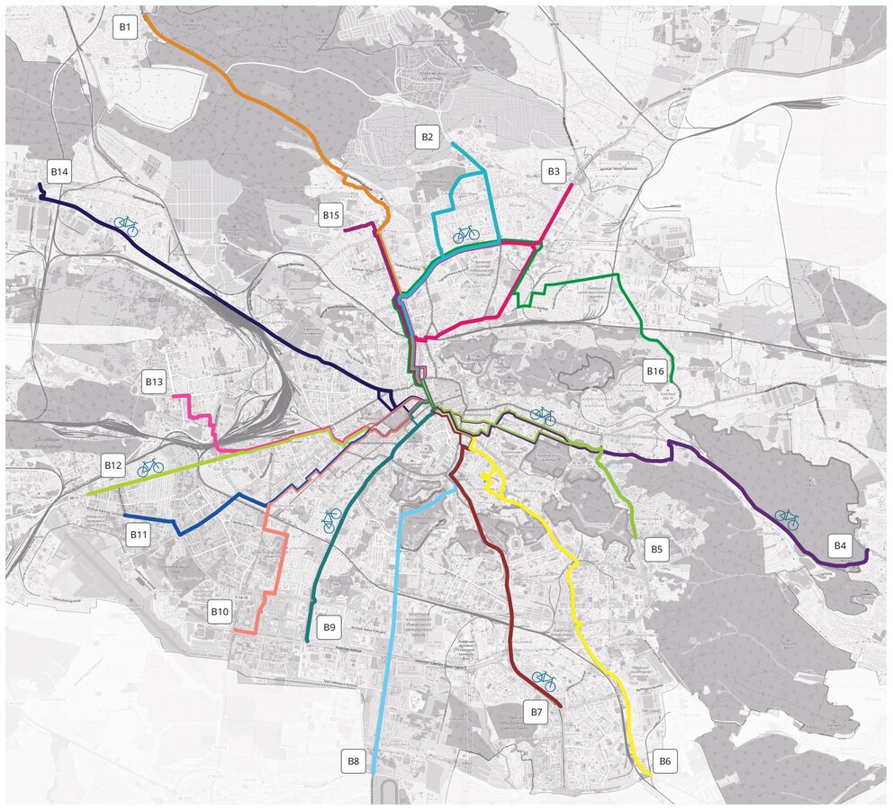 схема радіальних велосипедних маршрутів